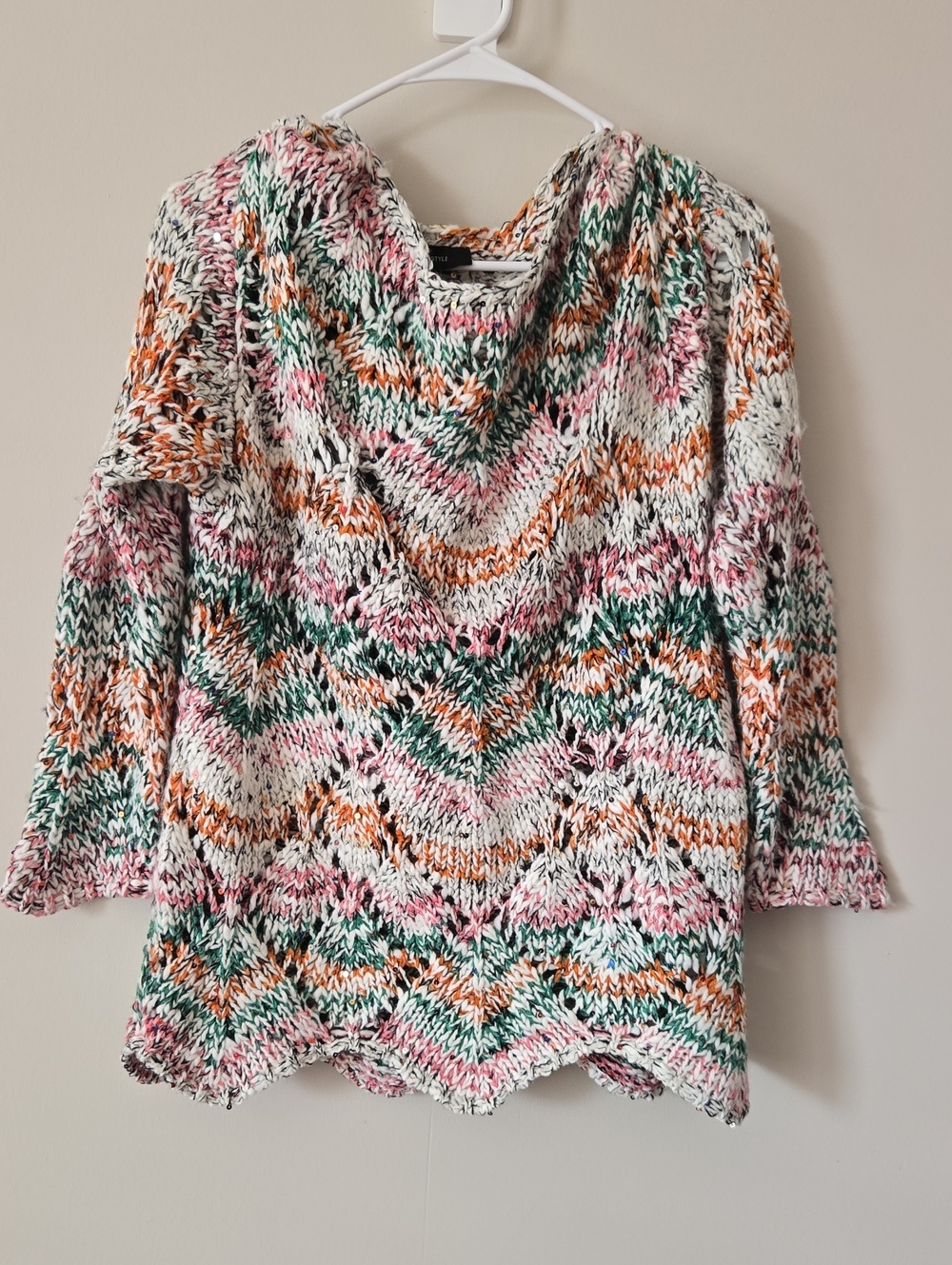 Beulah Multicolor Open-Knit Crewneck Sweater NWT